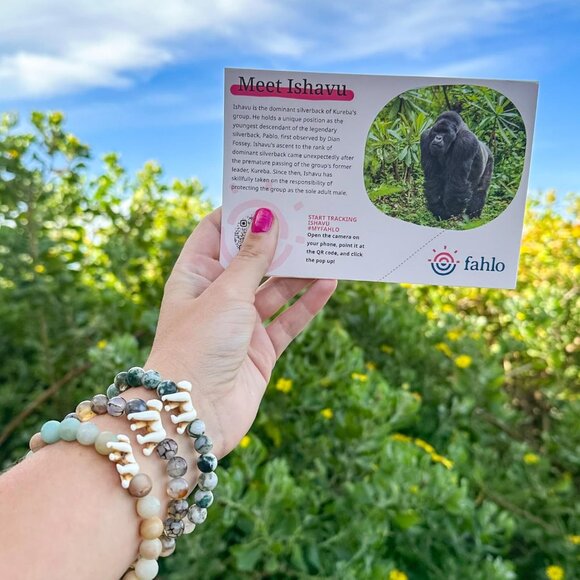 Gorilla Tracking Bracelet Unisex Keystone Stone Glass Eco-Conservation Gift - Picture 3 of 7